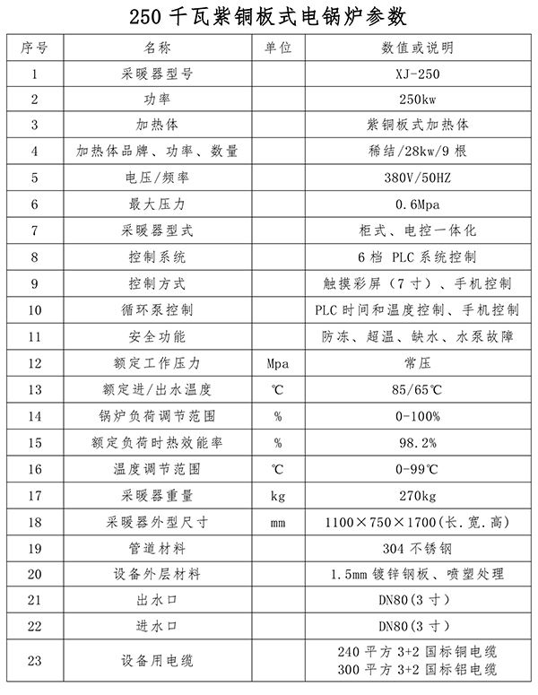 250kw紫銅板式電鍋爐