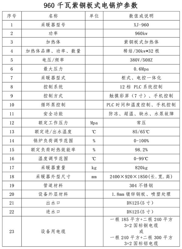 960kw紫銅板式電鍋爐