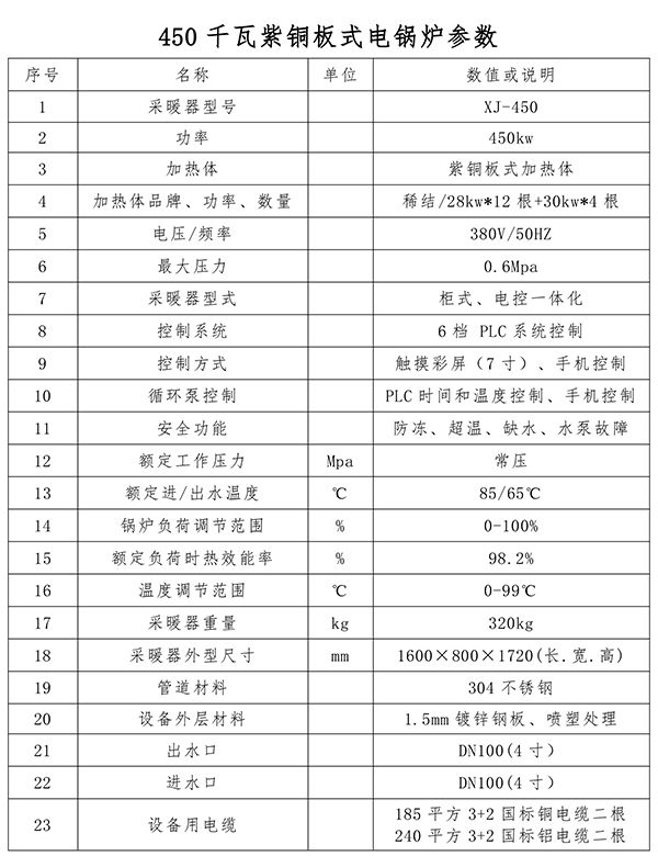 450kw紫銅板式電鍋爐