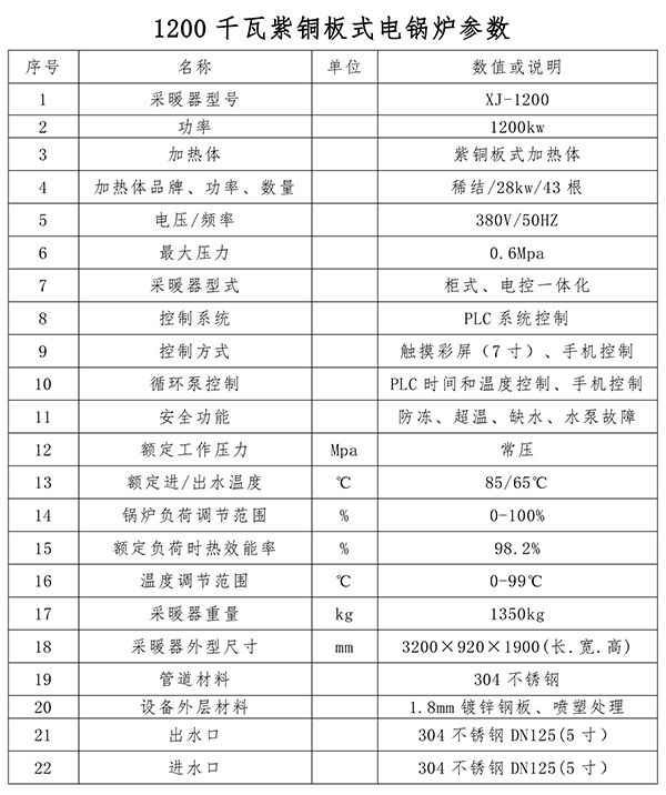 1200kw紫銅板式電鍋爐